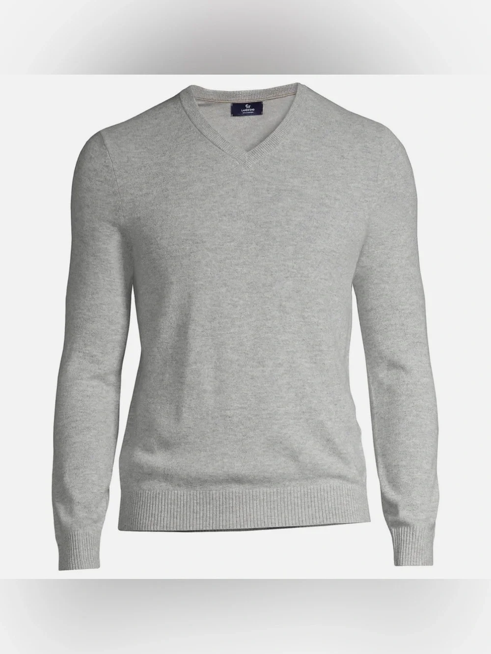 Lands' End Mens Cashmere V-Neck Sweater - Light Grey